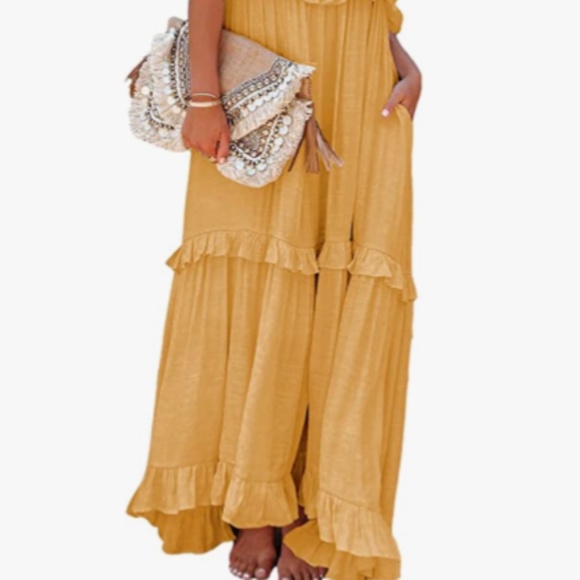 Womens Tiered Halter Style Maxi Dress in Yellow sz sm - Picture 2 of 6